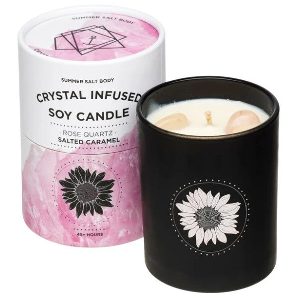 Crystal Infused Soy Candle - Rose Quartz x Salted Caramel